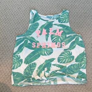 H&M White Tank Top with Green Leaf Print and Pink 'Palm Springs' Lettering